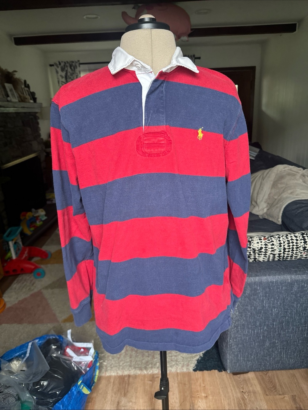 Polo Ralph Lauren Red Blue Striped Rugby Shirt Size XL 100% Cotton